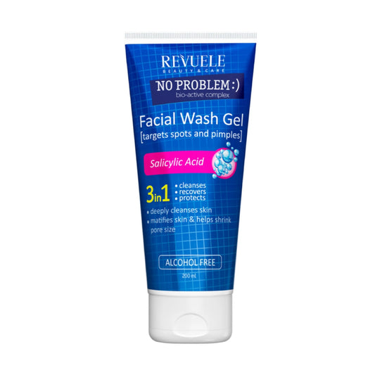 غسول جل الوجه المنظف بعمق بحمض الساليسيليك 3 في 1 من ريفيول Revuele No Problem Facial Wash Gel 3 in 1 with Salicylic Acid