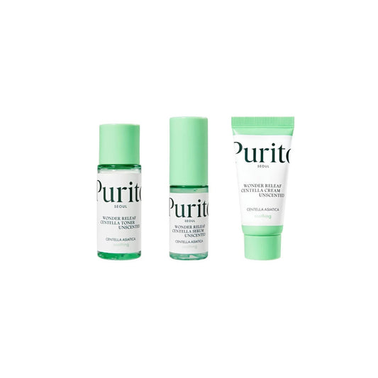 بيوريتو مجموعة العناية بالوجه بالسينتيلا خالية من العطور حجم صغير - PURITO WONDER RELEAF CENTELLA MINI KIT UNSCENTED