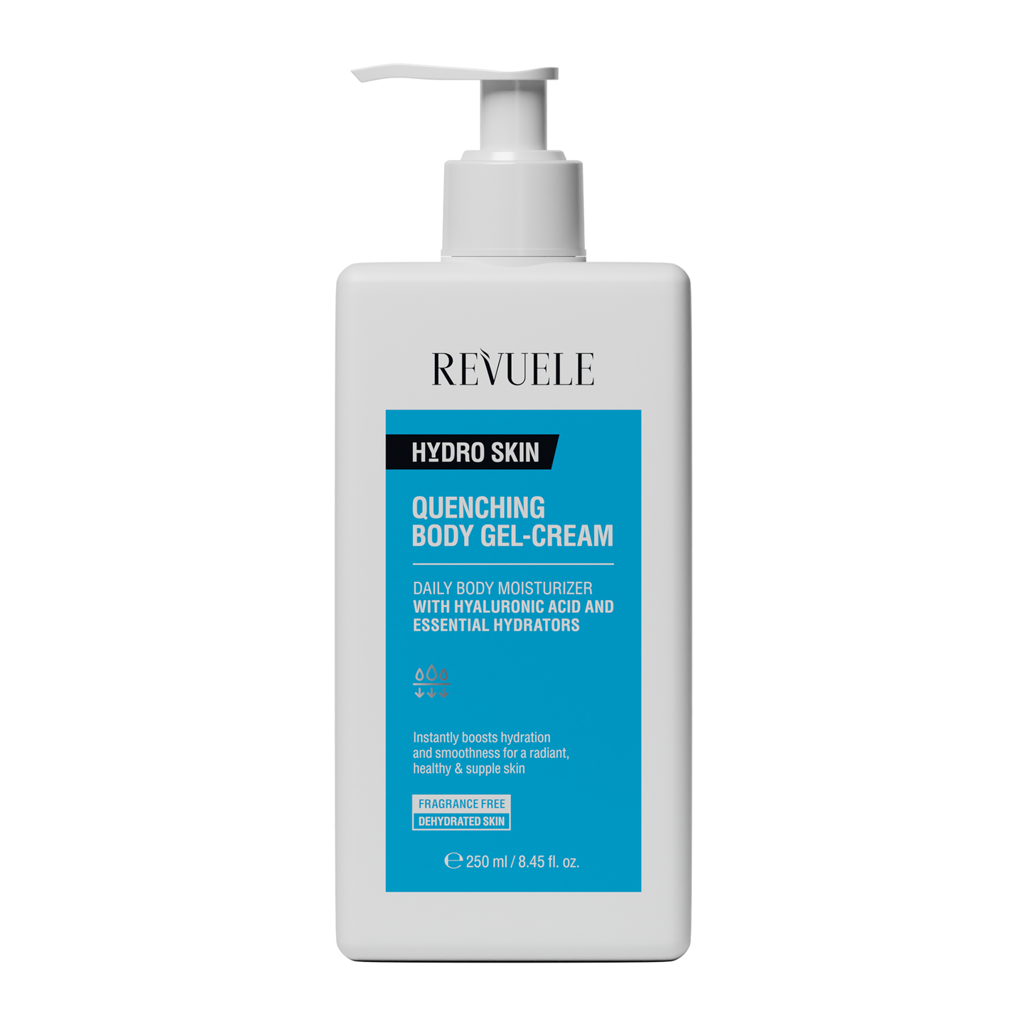 REVUELE Quenching Body Gel‑Cream – 250 مل قوام جيل-كريم مائي لزج وخفيف — يوفر ترطيبًا فوريًا وعميقًا
