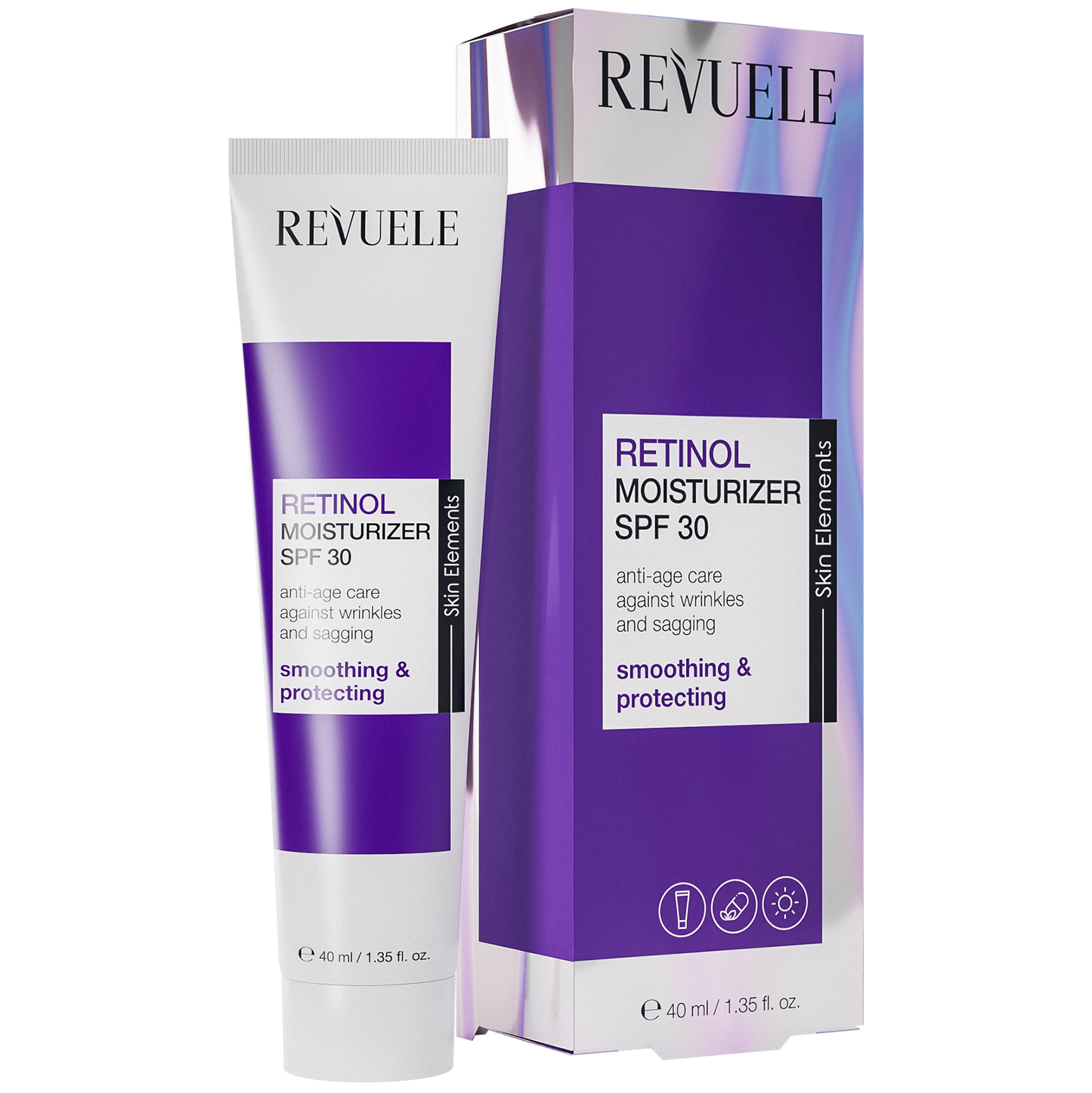 REVUELE Retinol Moisturizer SPF 30 — 40 مل كريم نهار بخلاصة الريتينول + حماية SPF 30 — ترطيب، شدّ البشرة، مكافحة التجاعيد والتصبغات