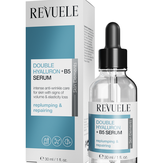 REVUELE Double Hyaluron + B5 Serum — 30 مل سيروم تركيز مكثّف لترطيب البشرة وتجديدها – غني بنوعين من حمض الهيالورونيك + فيتامين B5