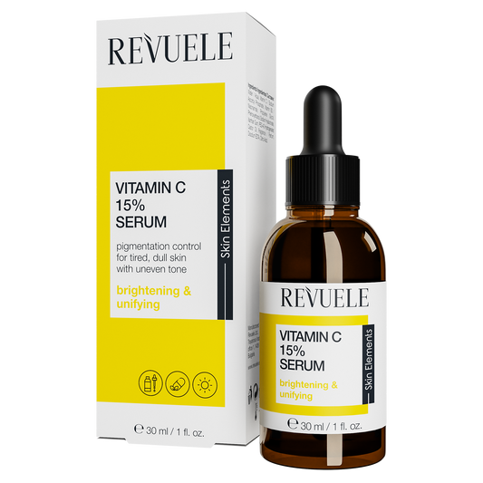 REVUELE Vitamin C 15% Serum — 30 مل سيروم تركيز عالٍ من فيتامين C لتفتيح البشرة، تصحيح التصبغات، وتحسين مرونة الجلد