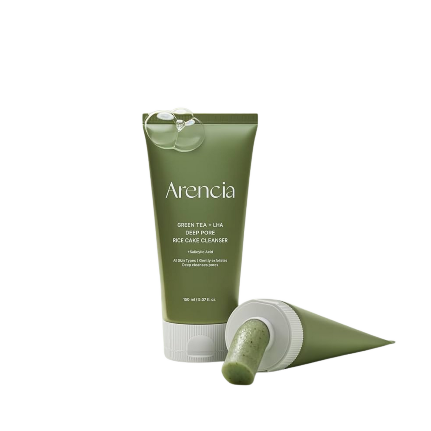 Arencia Green Tea + LHA Deep Pore Rice Cake Cleanser 150ml منظف أرِنسيا “جرين تي + إل إتش إيه” لتنظيف عميق للمسام بخلاصة كعكة الأرز ١٥٠ مل
