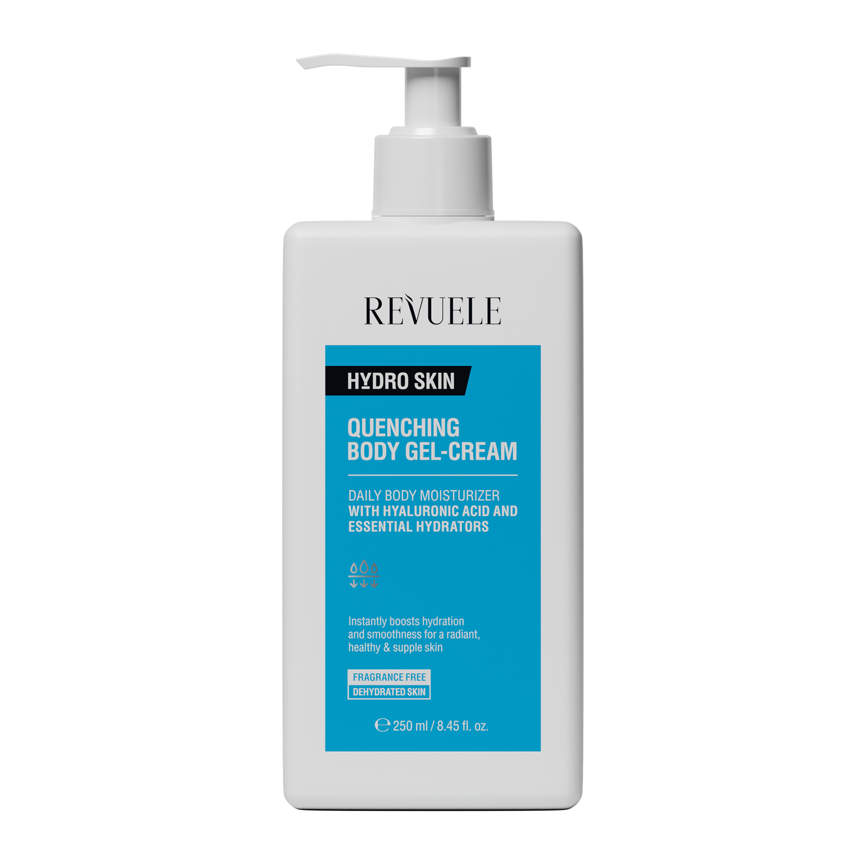 REVUELE Quenching Body Gel‑Cream – 250 مل قوام جيل-كريم مائي لزج وخفيف — يوفر ترطيبًا فوريًا وعميقًا