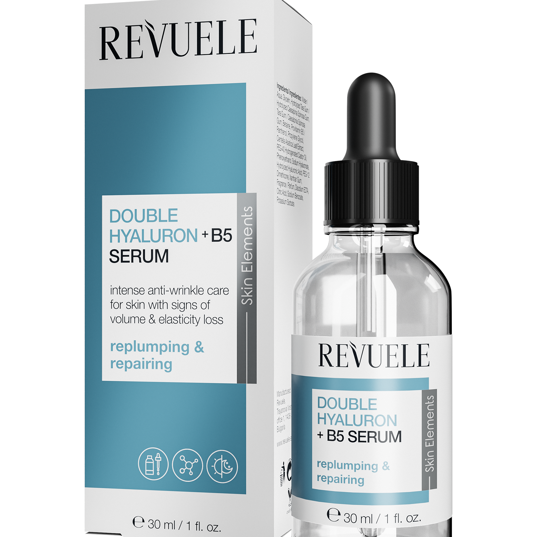 REVUELE Double Hyaluron + B5 Serum — 30 مل سيروم تركيز مكثّف لترطيب البشرة وتجديدها – غني بنوعين من حمض الهيالورونيك + فيتامين B5
