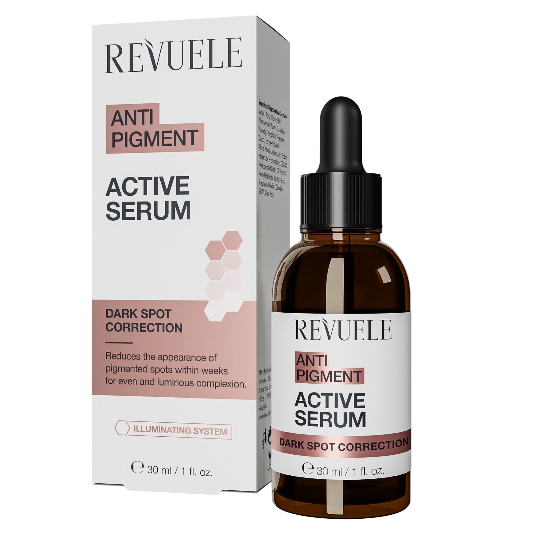 REVUELE Anti Pigment Active Serum — 30 مل سيروم معالجة التصبّغات وتوحيد لون البشرة لتحسين إشراقتها بشكل ملحوظ